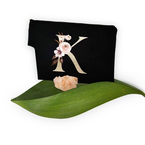 COPY - ZIP TOP BLACK COSMETIC BAG WITH INITIAL - Picture 5 of 8